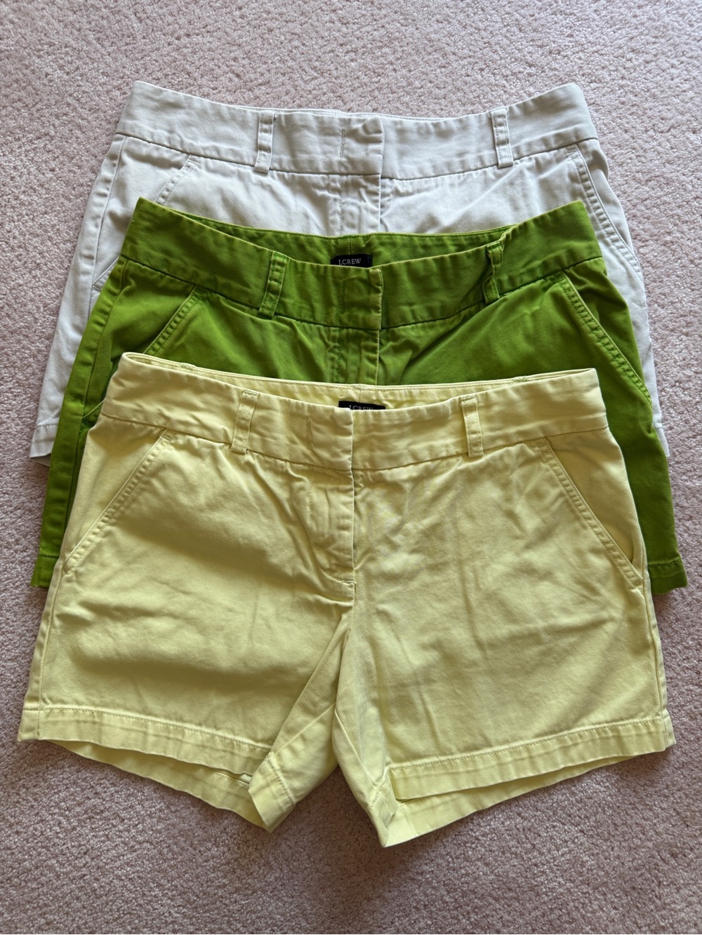 J. Crew Women's Shorts Trio in Limey Yellow, Green, Cream